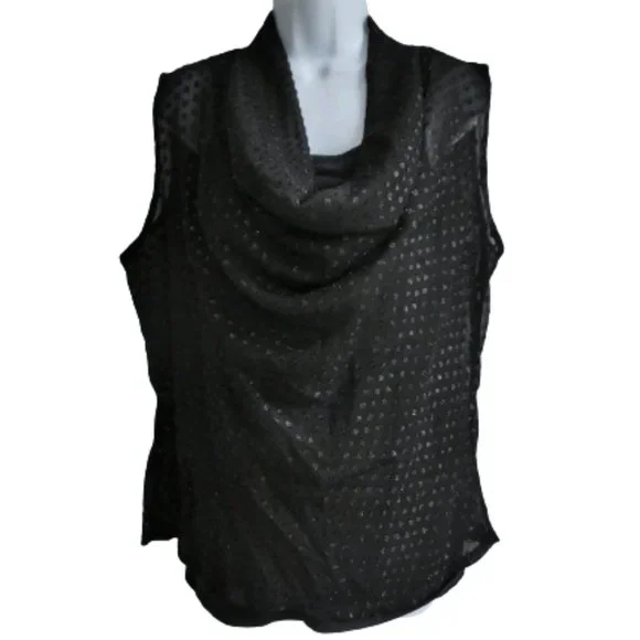 Vintage Lilly of California Sleeveless Blouse Black Sheer Cowl Neck Sparkley L - Picture 3 of 9